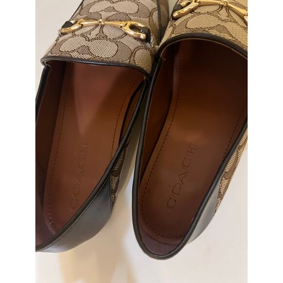 Coach Haley Loafer Signature Jacquard Khaki & Mahogany Size 8.5 Old Money - Picture 9 of 10